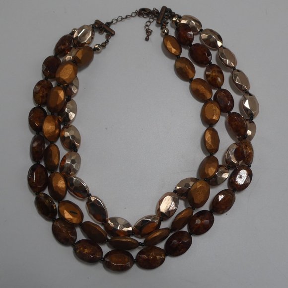 Jewelry - Beaded Multi Strand Necklace Faceted Metallic Mod